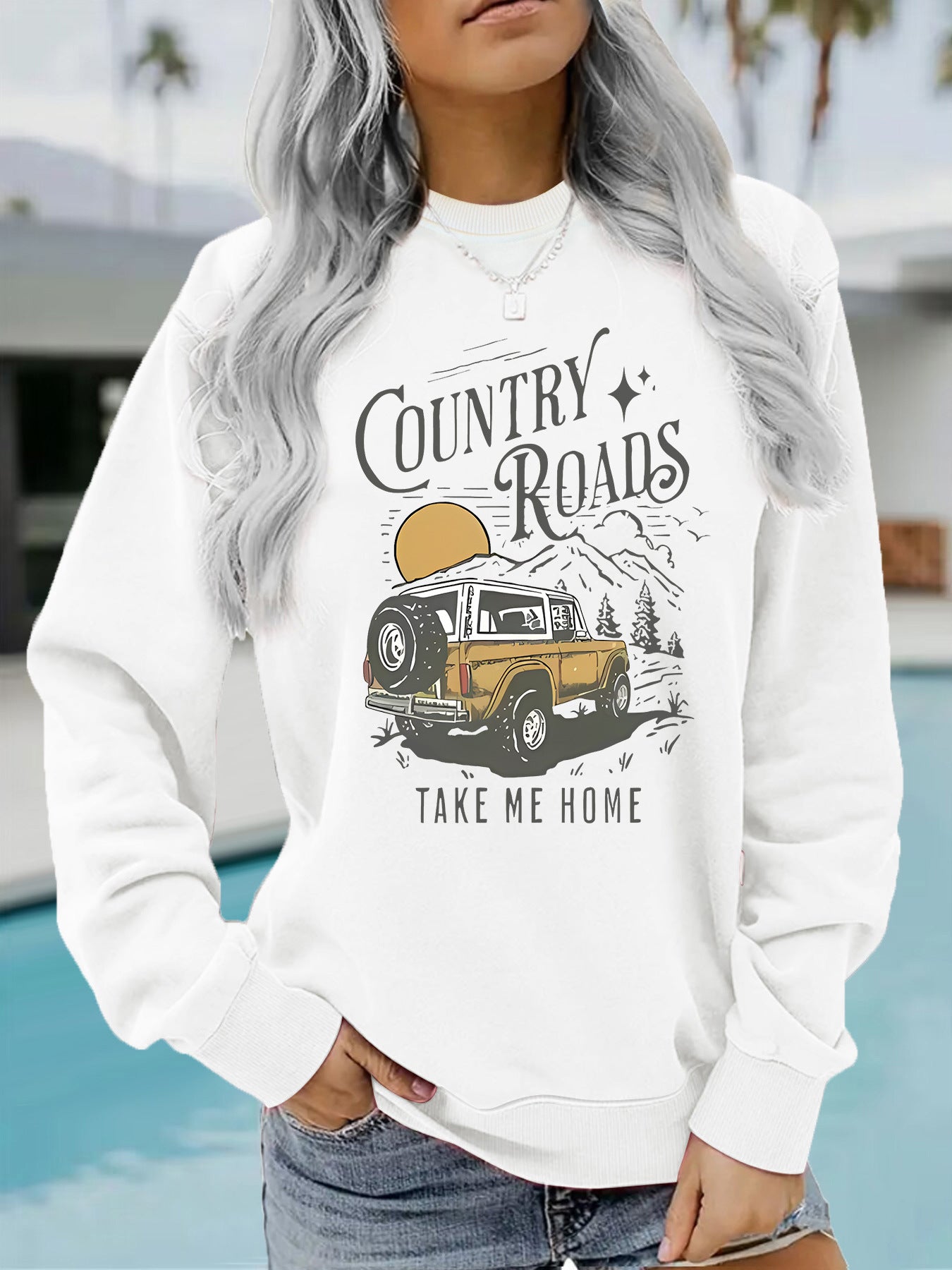 Car pattern printed hoodie round neck hoodie