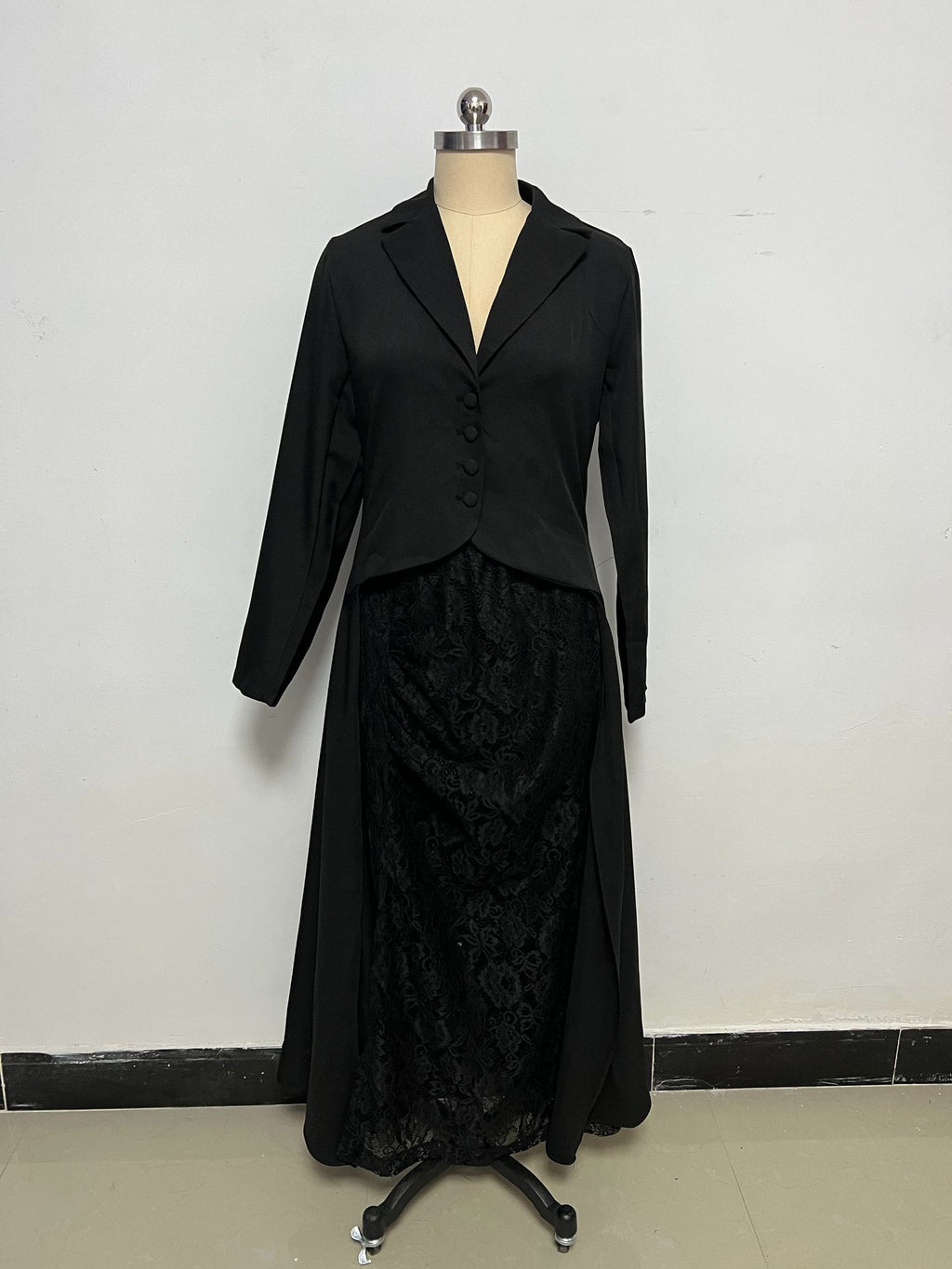 Chic Lace Suit Collar Two-Piece Long Sleeve Dress for Women