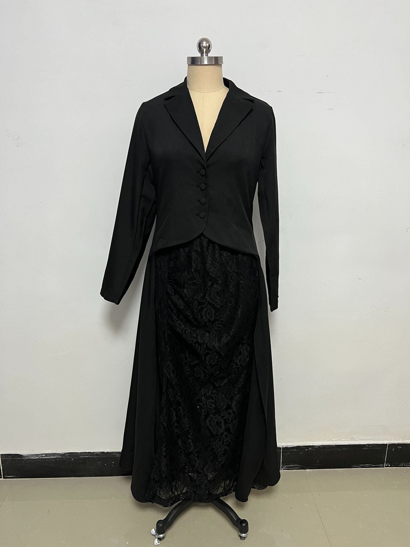 Chic Lace Suit Collar Two-Piece Long Sleeve Dress for Women