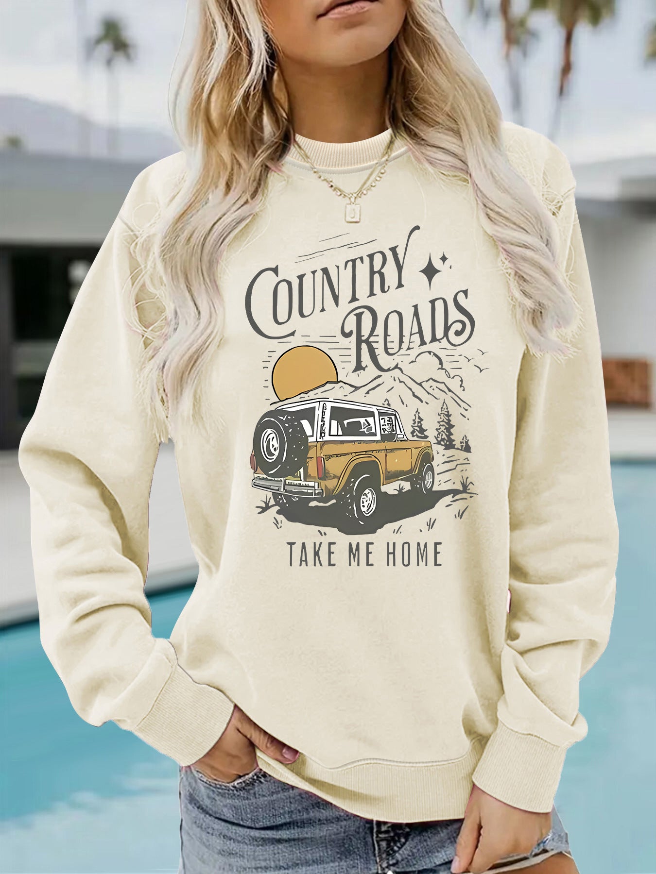 Car pattern printed hoodie round neck hoodie