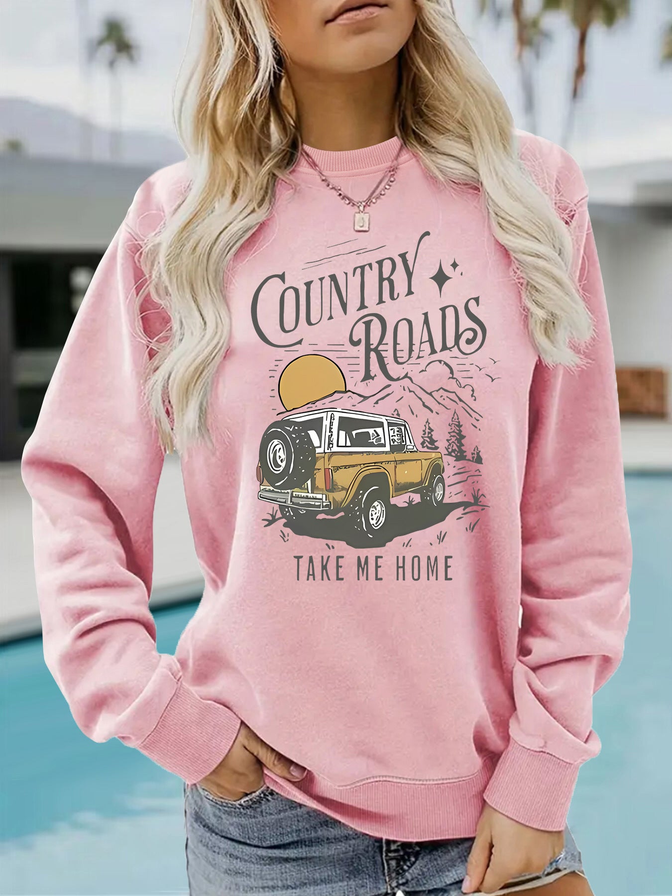 Car pattern printed hoodie round neck hoodie