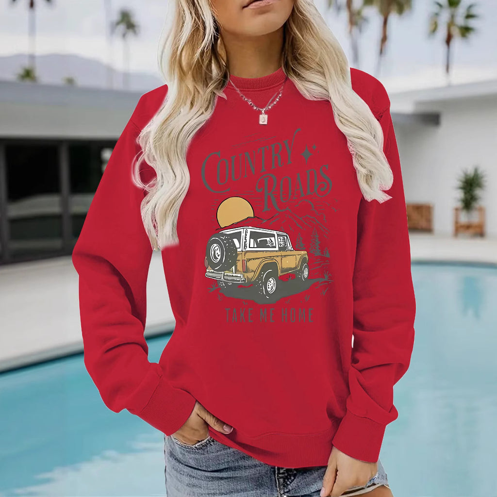 Car pattern printed hoodie round neck hoodie